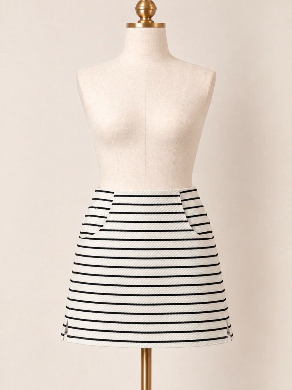 Striped A-Line Mini Skort in Black and White